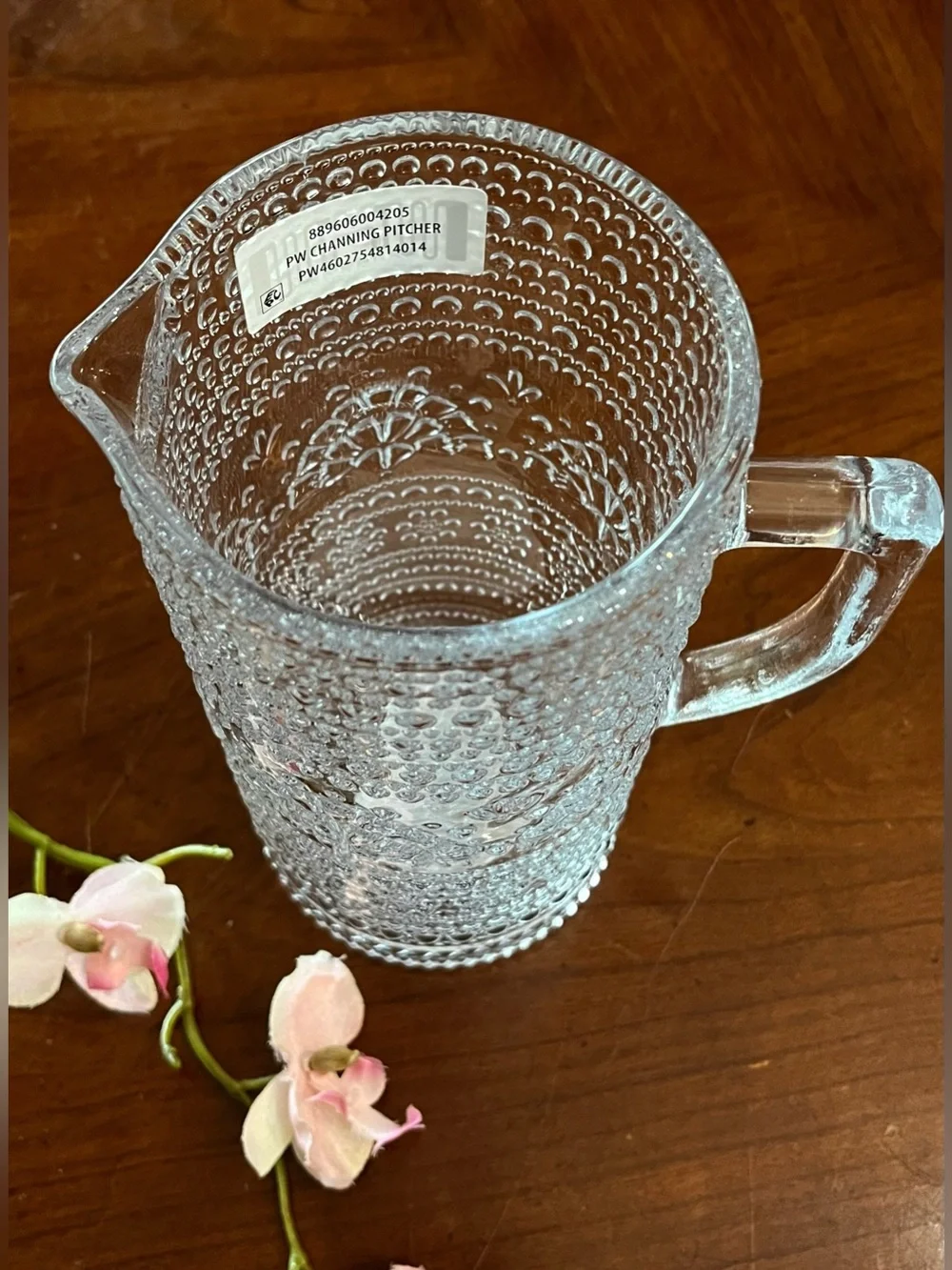 NWT The Pioneer Woman Channing Clear Glass Pitcher 35oz Vintage Hobnail Floral